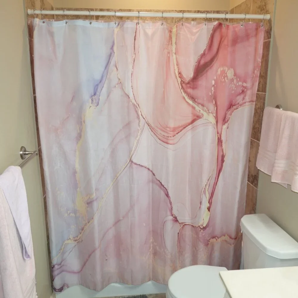 Ombre Marble Shower Curtain Colorful Pink Blush Gold Luxury Abstract Art 72